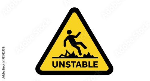 Warning sign indicating unstable ground or terrain.