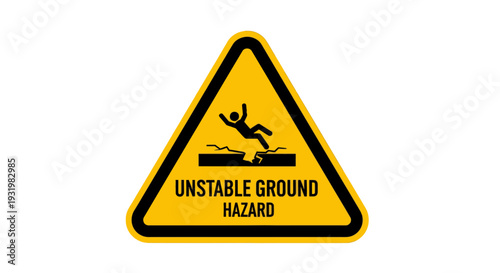 Warning sign indicating unstable ground hazard with falling person icon.
