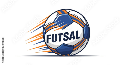 Dynamic Futsal Ball Emblem Demonstrating Speed And Action On A Clean White Background