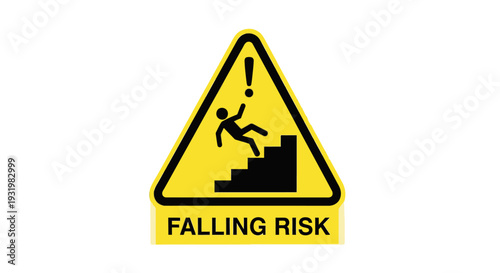 Warning sign indicating falling risk with person slipping on stairs.