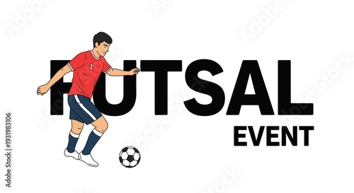 Dynamic Futsal Event Illustration Depicting Player Action with Energetic Graphic Design