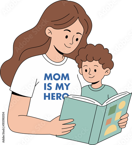 Mom Is My Hero Mother's Day T-Shirt SVG - Cute mother and son illustration with 