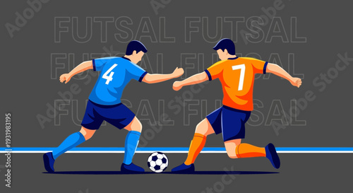 Dynamic Futsal Showdown: A Vibrant Illustration Of Competitive Soccer Play And Skill