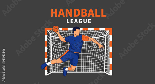 Dynamic Handball Action Depicted: A League Illustration for Athletic Competitions