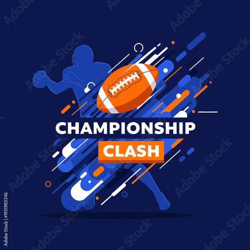 Dynamic Gridiron Showdown: Captivating Championship Clash Illustration on Deep Blue