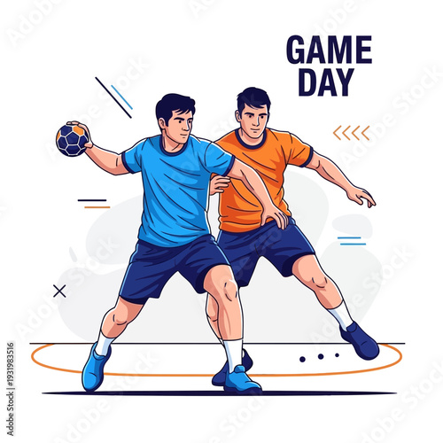 Dynamic Handball Players Engaging in Intense Gameplay During a Competitive Sports Event