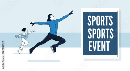 Dynamic Ice Skating Duo Performing at a Winter Sports Event Celebration Illustration