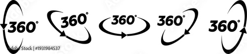 360 Degree Rotation Arrow Icons Circular Spin Vector Set