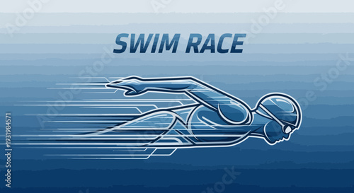 Dynamic Illustration of a Competitive Swimmer in a Swim Race, Aquatic Sport