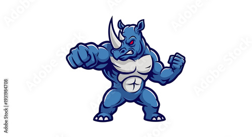 A muscular, anthropomorphic rhino in a fighting stance with clenched fists