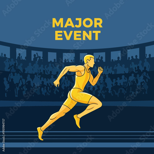 Dynamic Illustration Of A Runner In A Stadium Setting Depicting A Major Sporting Event