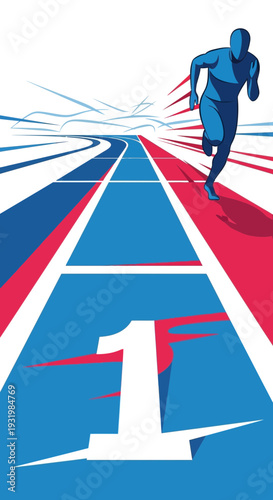 Dynamic Illustration of a Runner Achieving Victory on a Track and Field Course