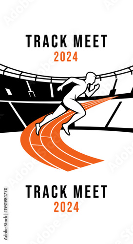 Dynamic Illustration Of A Runner On Track With Stadium Depiction For Sporting Events