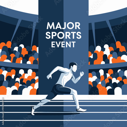 Dynamic Illustration of a Sprinter in a Stadium, Depicting Athleticism and Competition