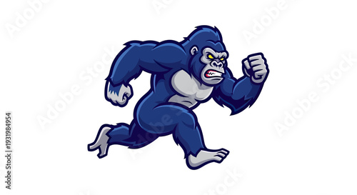 Cartoon ape in aggressive running pose, blue body, gray chest and limbs. White background