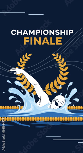 Dynamic Illustration of Championship Finale with Swimmer and Aquatic Splashes