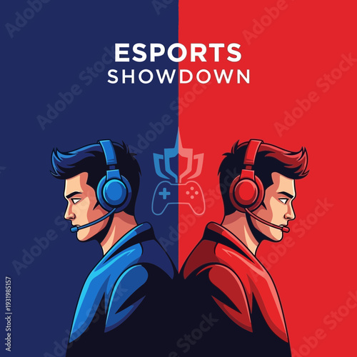 Dynamic Illustration of Esports Showdown, Featuring Competitive Gaming Ambition and Rivalry