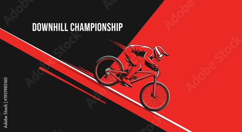 Dynamic Illustration of Downhill Mountain Biking Championship Race in Red and Black Colors