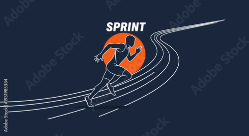 Dynamic Illustration Of Sprinter Racing On Track With Orange Sun Silhouette