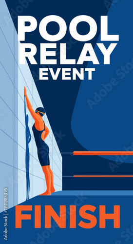 Dynamic Illustration of Swimmer at Pool's Edge, Ready for Relay Race Competition Event