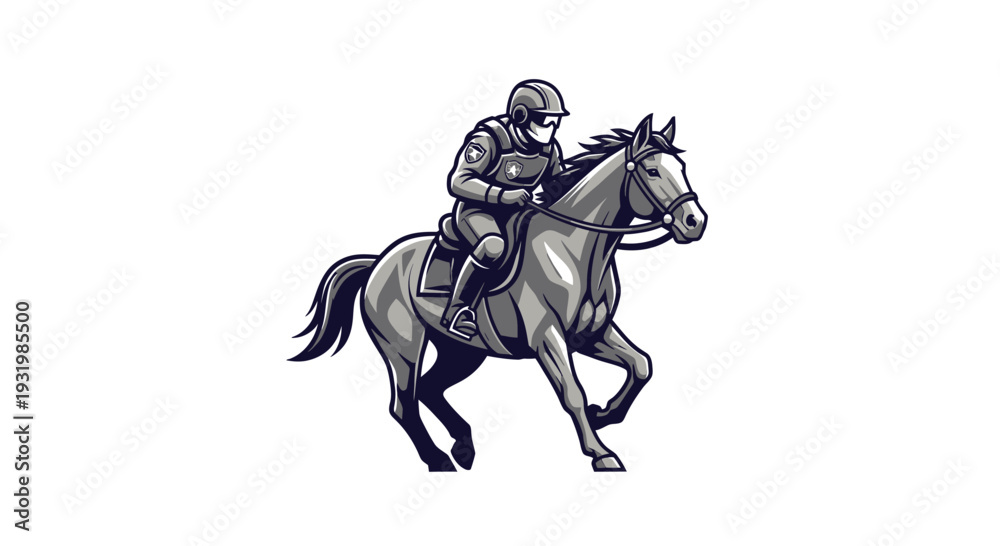 Fototapeta premium A detailed line drawing of a law enforcement officer riding a horse