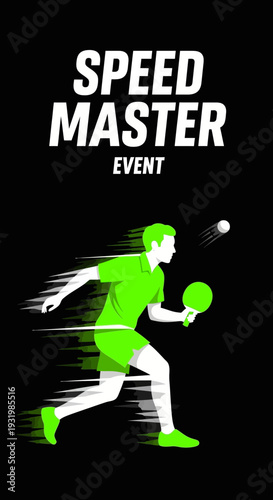 Dynamic Illustration of Table Tennis Champion at High Speed During a Tournament Event