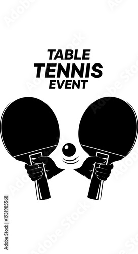 Dynamic Illustration of Table Tennis Event Featuring Rackets and Ball in Playful Composition