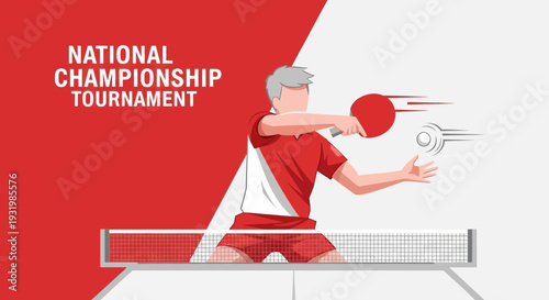 Dynamic Illustration Of Table Tennis Match During National Championship Tournament