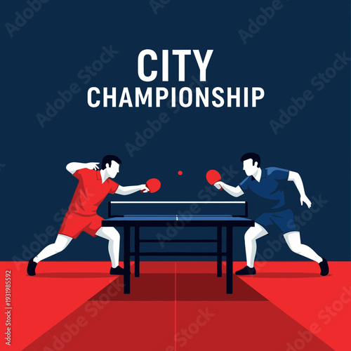 Dynamic Illustration of Table Tennis Showcasing City Championship Action and Sportsmanship