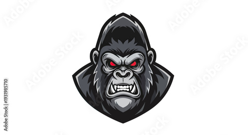 A detailed headshot of an angry gorilla, red eyes, sharp teeth, vector illustration