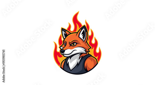 An animated fox head with a stern expression, surrounded by flames on a white background