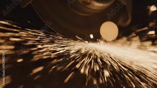 Close-up of sparks flying from grinding metal surface