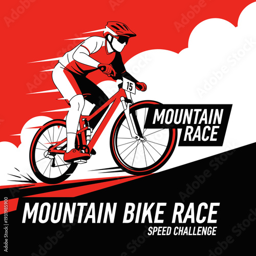 Dynamic Mountain Biker Embarking on a Thrilling Race, Achieving High Speed and Determination