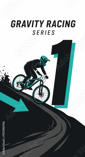 Dynamic Mountain Biker Engaging In Intense Gravity Racing On A Steep Downhill Course