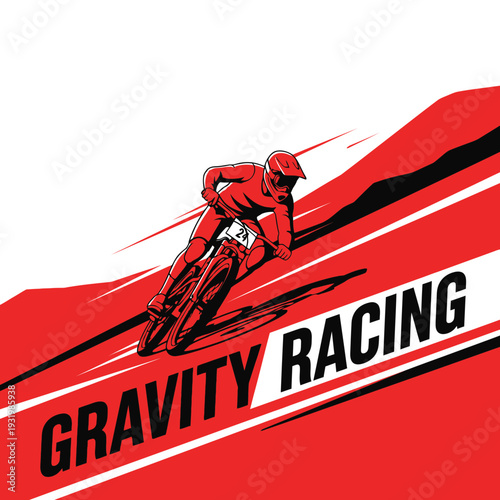 Dynamic Mountain Biker Navigating Steep Terrain, Graphic Illustration for Extreme Sports Promotion