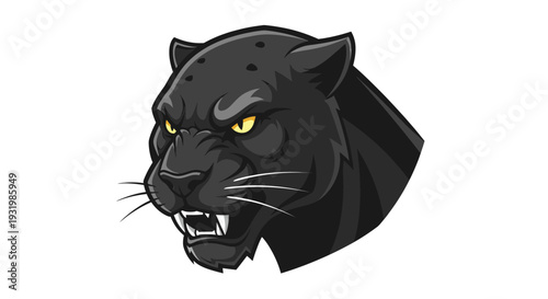 Schilderij op canvas Fierce black cat head graphic, showing teeth and angry eyes, isolated on white