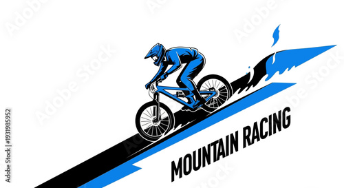 Dynamic Mountain Biking Action: Extreme Sport Athlete Racing Downhill on Bike