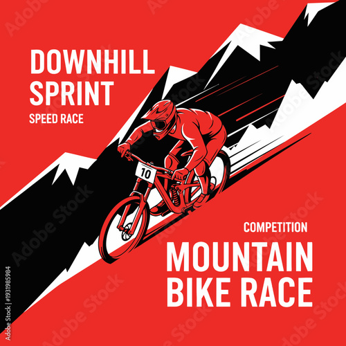 Dynamic Mountain Biking Downhill Sprint Race Depicting Speed and Intense Competition