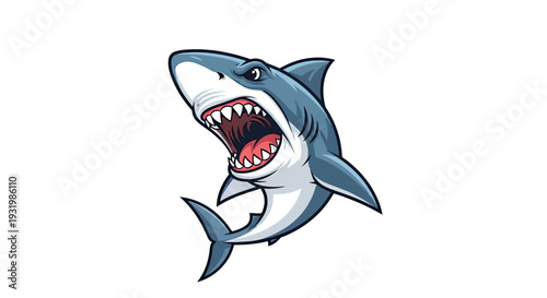 Stylized, cartoon-like illustration of an angry shark with an open mouth, showing sharp teeth