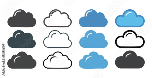 Cloud icon set. collection of outline and solid style clouds. weather symbol vector illustration