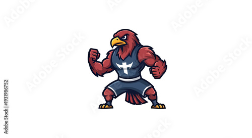 Muscular raptor mascot in athletic attire, posed against a white background