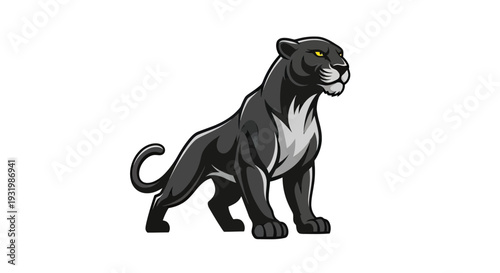 A detailed cartoon illustration of a sleek black panther. Set against a white background