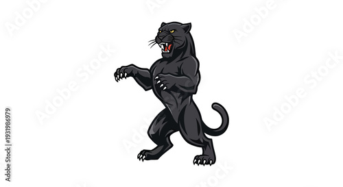 A fierce black panther stands on its hind legs, snarling with claws extended
