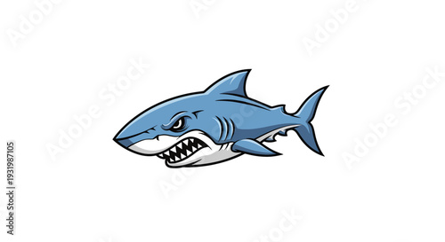 Cartoon illustration of a ferocious shark with sharp teeth and a determined expression