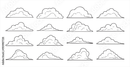 Set of cloud icons vector illustration, various outlined cloud shapes in cartoon style for design
