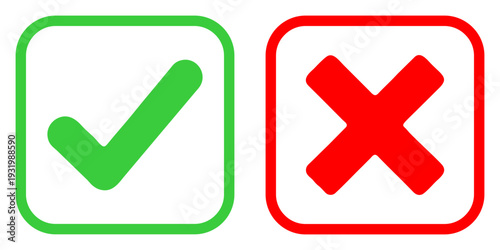Green checkmark and red cross icons for approval and rejection