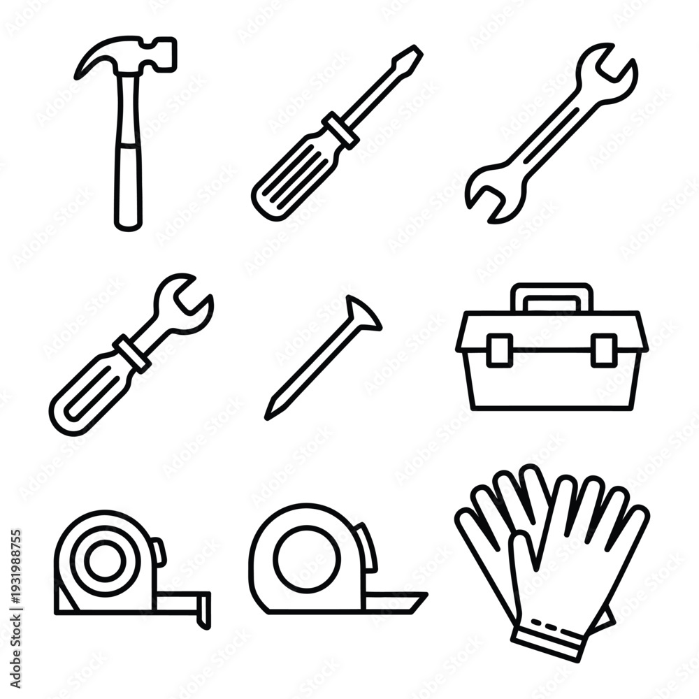 Obraz premium Professional Hardware Tools and Construction Equipment Icon Set