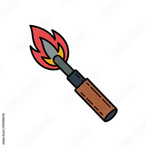 Butane torch lighter producing a bright blue and yellow flame is.