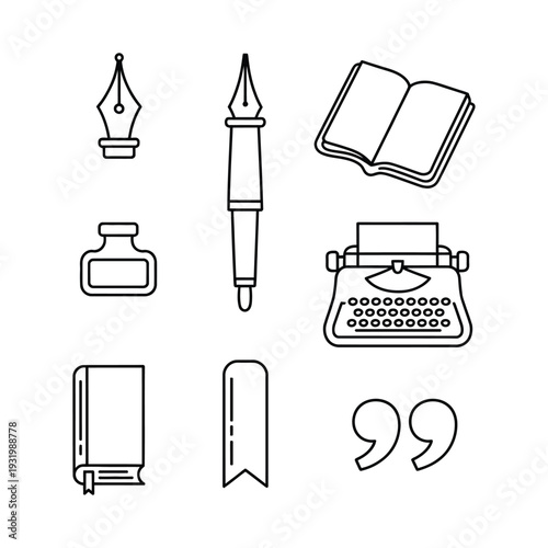 Creative Writing Literature and Traditional Journalism Icon Set