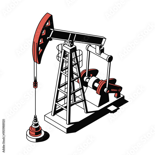 Oil pump jack machinery represents energy extraction and fossil fuel.